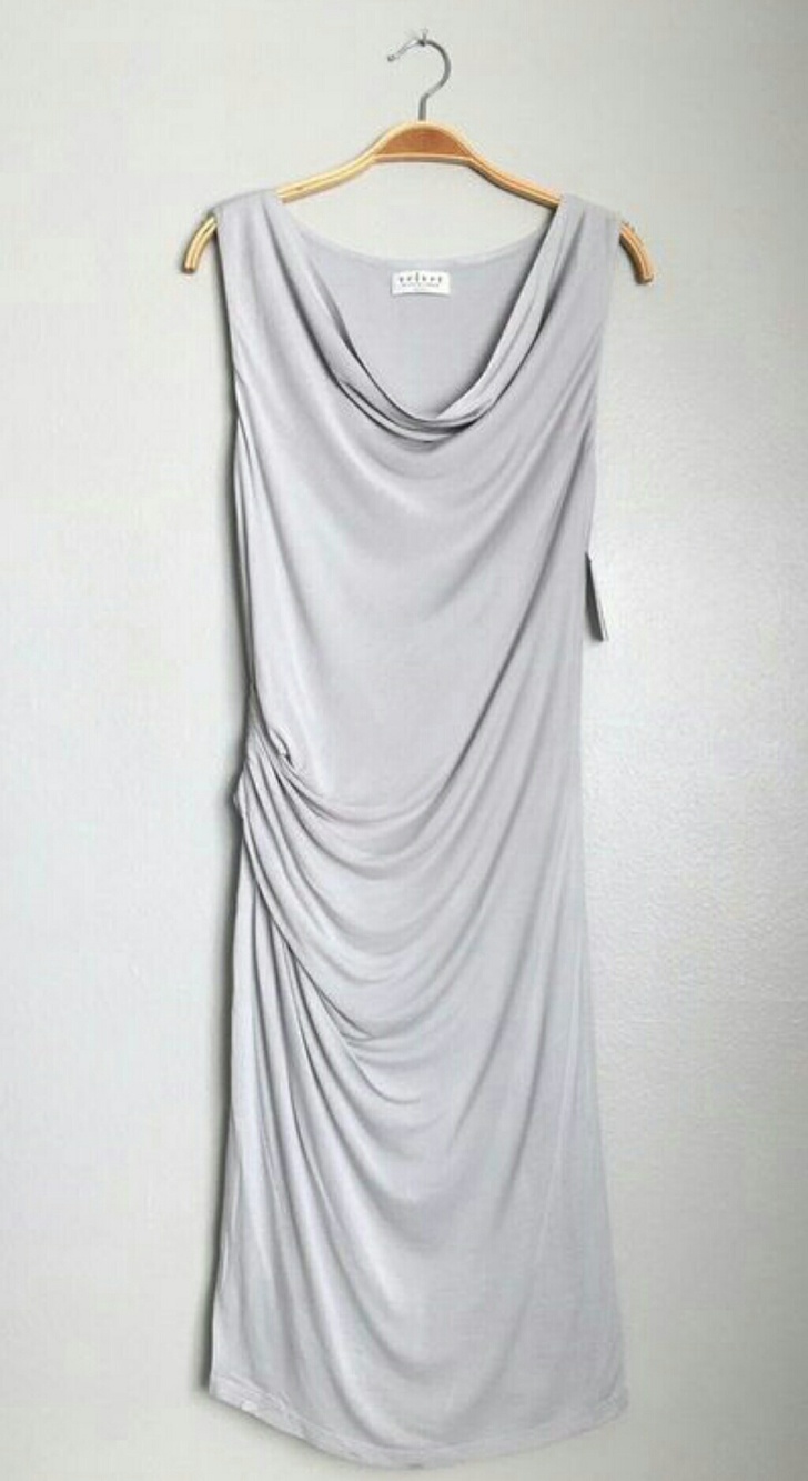 Velvet by Graham & Spencer Silver-Gray Cowl Neck Midi Dress